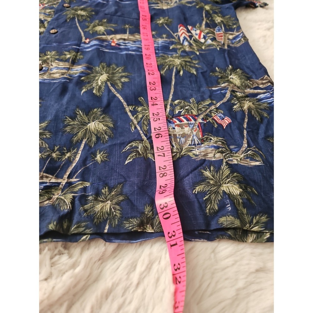 Saddlebred Patriotic Hawaiian Shirt Men's XXL Blue USA Flag Tropical Camp Shirt - Picture 8 of 12